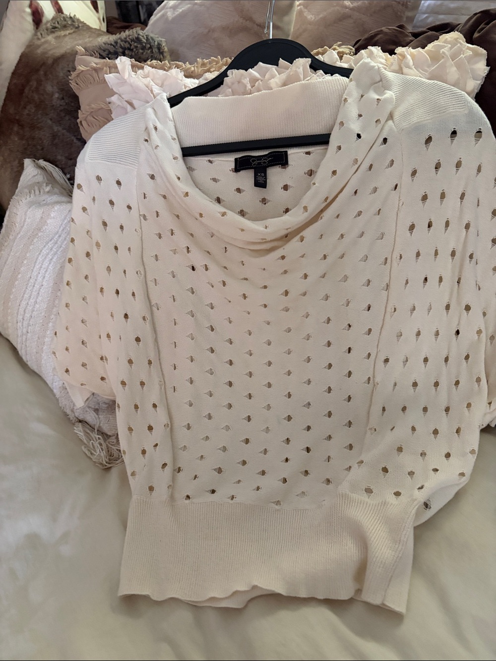 Jessica Simpson Cream Open-Knit Cowl Neck Sweater